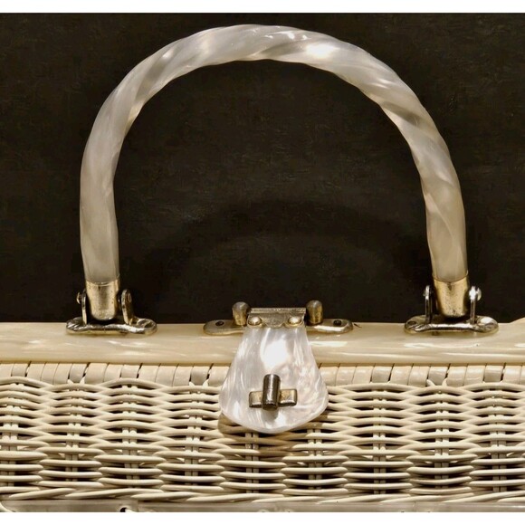 Rare Vintage 1950s/60s Stylecraft of Miami Wicker/Lucite Box Bag Shell Accents - Picture 3 of 16